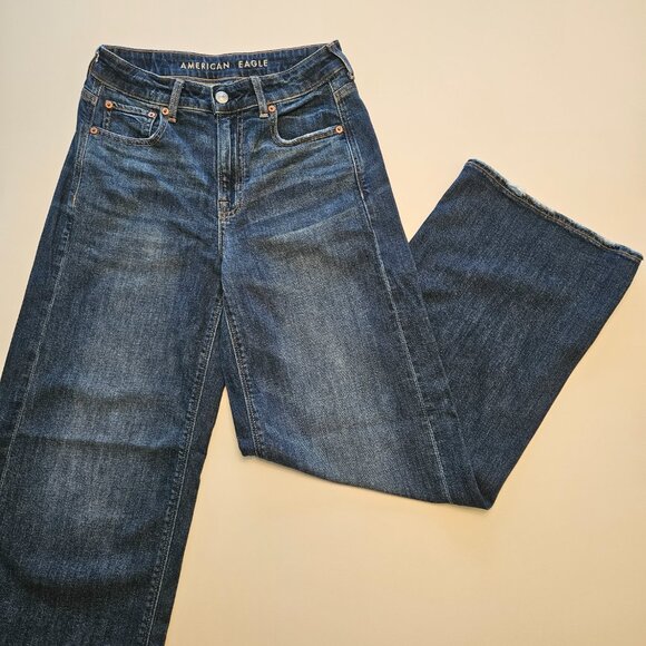 AE Dreamy Drape Stretch Super High-Waisted Baggy Wide-Leg Jean Dark Wash Size 0 - Picture 7 of 14